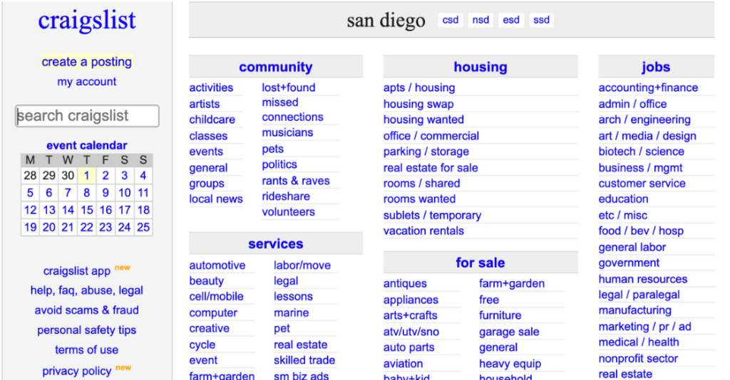 Craigslist is a website designed to inform users with one way engagement.