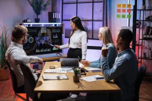 Growth marketing agency developing a growth strategy in a conference room